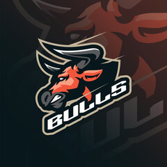 Bull mascot logo design vector. Bull head illustration for sport and esport team.