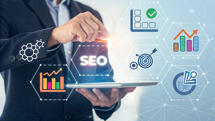 Businessman analyzing seo performance