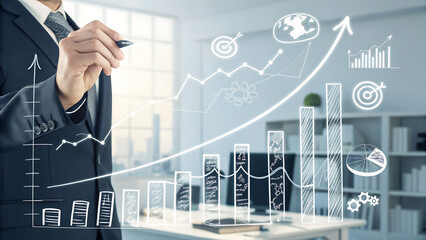 Businessman analyzing financial growth