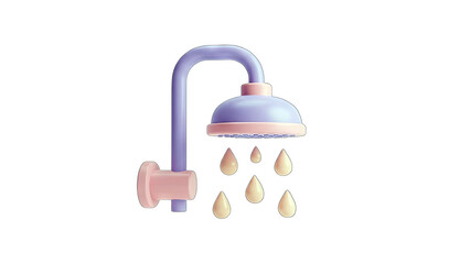Fototapeta premium 3D Shower Head with Water Drops on White Background