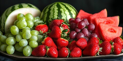 Fresh Watermelon Strawberries Grapes and Fruit Slices