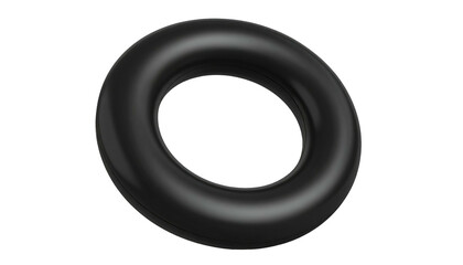 Shiny, black, torus-shaped object on a black background with subtle gradients and lighting