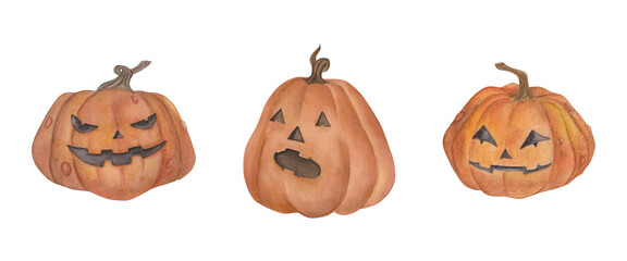 Watercolor Jackolantern Pumpkin Set