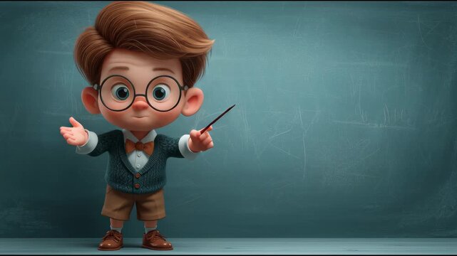 Little Boy Teaches in Classroom With Pointer and Smiles, Showing Excitement and Engagement During Learning Activity