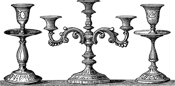Vintage candelabra and candlestick illustration set for classic decor and design