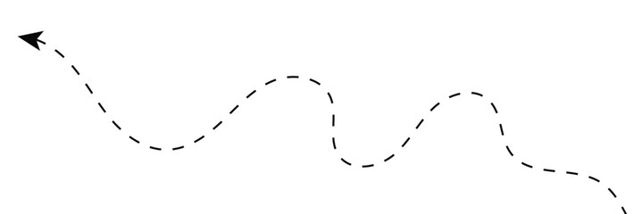 Long squiggle dashed, dotted line arrow vector icon on white background. Vector Illustration.