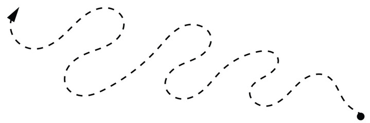 Long squiggle dashed, dotted line arrow vector icon on white background. Vector Illustration.