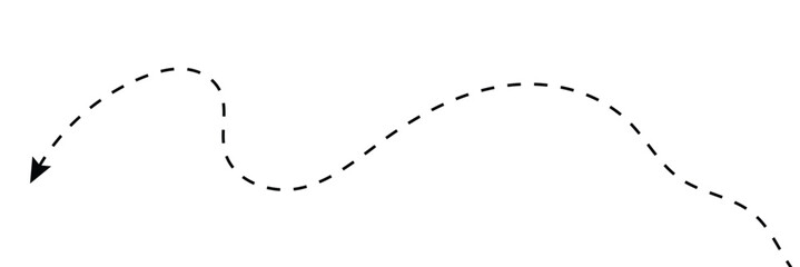 Long squiggle dashed, dotted line arrow vector icon on white background. Vector Illustration.
