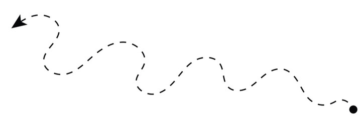 Long squiggle dashed, dotted line arrow vector icon on white background. Vector Illustration.