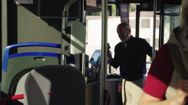Senior passengers boarding public bus transportation