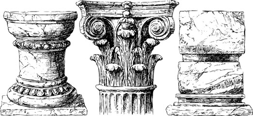 Naklejka premium Vintage architectural column illustrations: classical design elements for art and decor