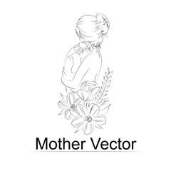  black and white handdrawn line art style mom and baby illustration art