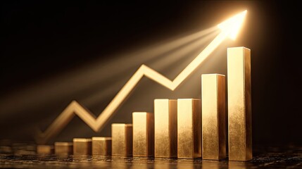 Golden arrow pointing upward over chart indicating growth and success