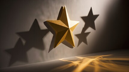 Golden star shapes with shadows in warm light conceptual composition
