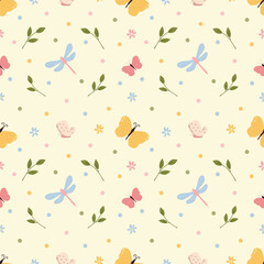 FLORAL WITH MULTICOLOR BUTTERFLY SEAMLESS PATTERN VECTOR ILLUSTRATION