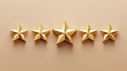 Golden star arrangement on a beige surface for rating and success concept