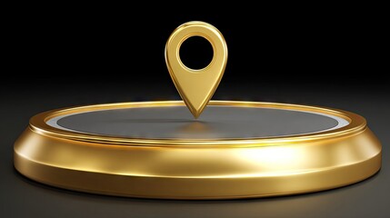 Golden location marker on a podium symbolizing place and navigation