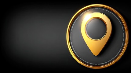 Golden location marker on black background for navigation and directional concepts
