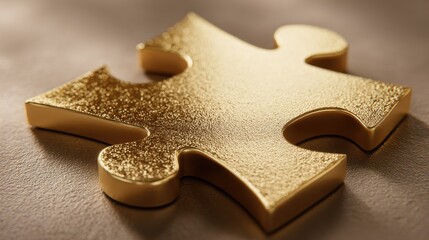 Golden puzzle piece on a textured surface symbolizing solution and teamwork
