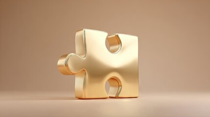 Golden puzzle piece on a beige background illustrating concepts like teamwork