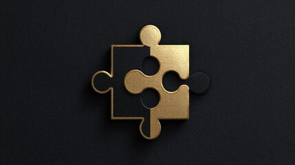 Abstract gold puzzle piece integration on dark surface solution concept