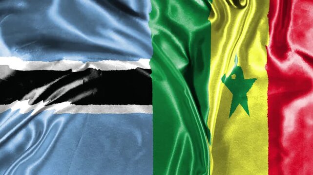 waving national colorful flag of botswana and national flag of senegal