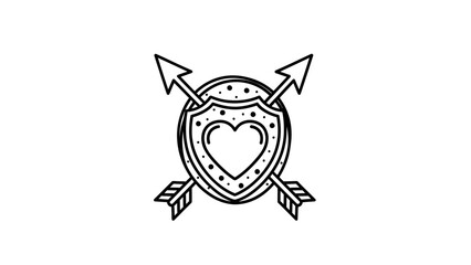 Fototapeta premium Minimalist Line Drawing of a Heart Shield with Arrows Symbolizing Protection and Love