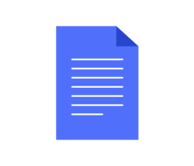 blue document icon with folded corner and white text lines for file storage data report or digital paper symbol