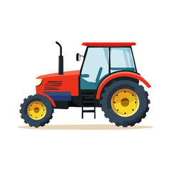 Obraz premium Red and Blue Farm Tractor with Large Wheels and Cabin.
