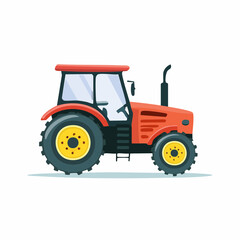 Obraz premium Red and Orange Farm Tractor with Yellow Wheels.