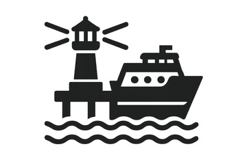 Obraz premium Lighthouse and Ship Icon on Water boat ocean