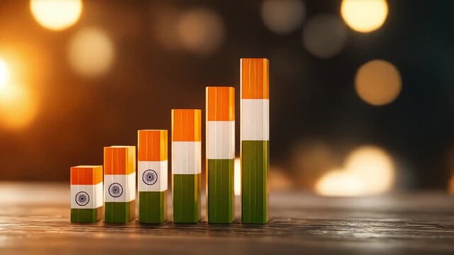 Ascending battery columns painted with Indian flag