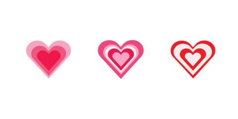 Three abstract hearts on transparent background, Vector  illustration pink, red hearts shape for greeting card, poster,  and decoration design