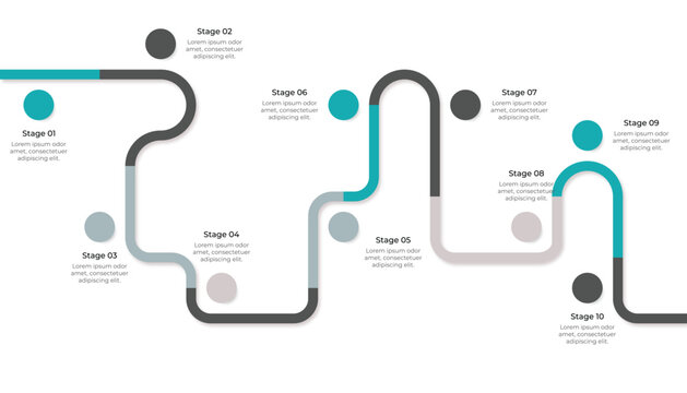 Business Roadmap Infographic Template with 10 Colorful Connected Stages