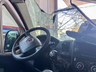 Damaged van vehicle interior