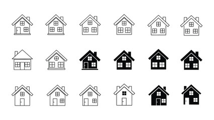 Fototapeta premium House icons in outline and solid black styles for real estate