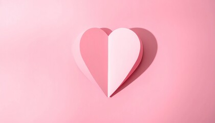 Minimalist 3D pink paper heart on soft pink background.