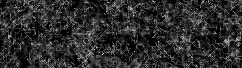 Abstract digital technology background with white circuit lines and nodes on a dark backgrounds, symbolizing artificial intelligence, data networks, computing systems, and futuristic innovation.