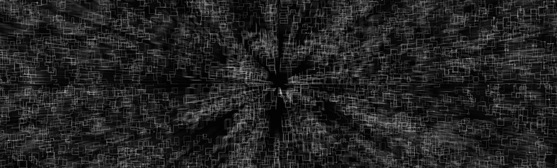 Abstract digital technology background with white circuit lines with dynamic radial data flow on dark backgrounds. Artificial intelligence, high-speed networks, computing power, and futuristic tech.