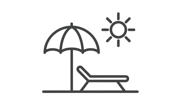 Simple line icon of beach umbrella and sun lounger