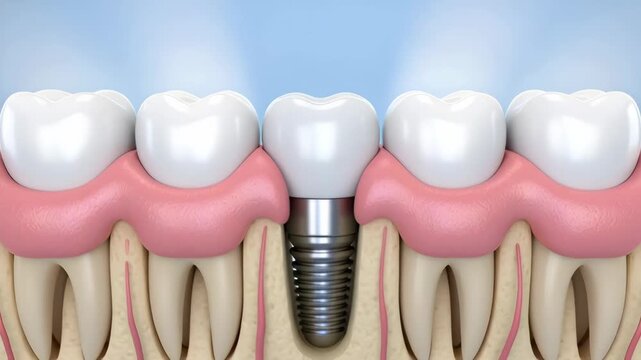 Dental implant procedure with artificial tooth and gum