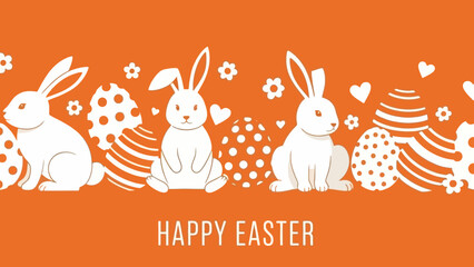 vibrant orange background with white Easter bunnies