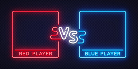 Dynamic neon vector versus frame with red and blue player panels. Perfect for gaming streams, esports layouts, and competitive battle screens.