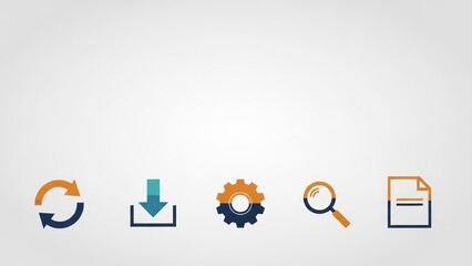 Set of Five Flat Icons Representing Business and Technology Concepts.