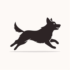 Silhouette of a Dog Running Isolated on White Background.