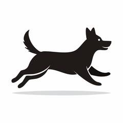 Silhouette of a Running Black Dog with Tail Up.