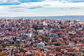 Aerial View of Colorful Informal Housing in Izmir City, Turkey