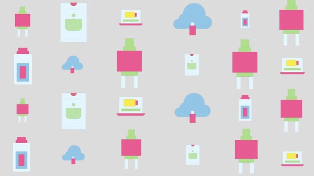Seamless Pattern of Liquid Soap Bottles and Pumps on Soft Pink Background, Graphic Design, Flat Lay View, Hygiene Concept