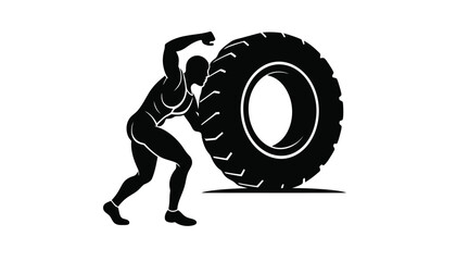 A person flips a large tire for a workout.