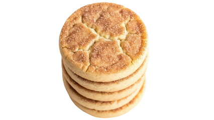 Stack of snickerdoodle cookies isolated PNG, delicious homemade cinnamon sugar cookies on transparent background for dessert and snack concepts
